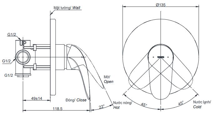 Bản vẽ kỹ thuật van điều chỉnh TBS03303B TOTO