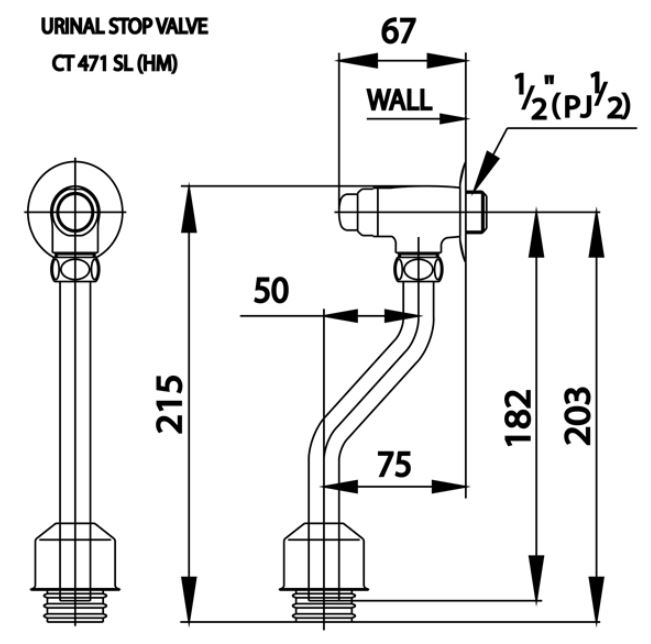 Bản vẽ van xả bồn tiểu nam CT471SL(HM)