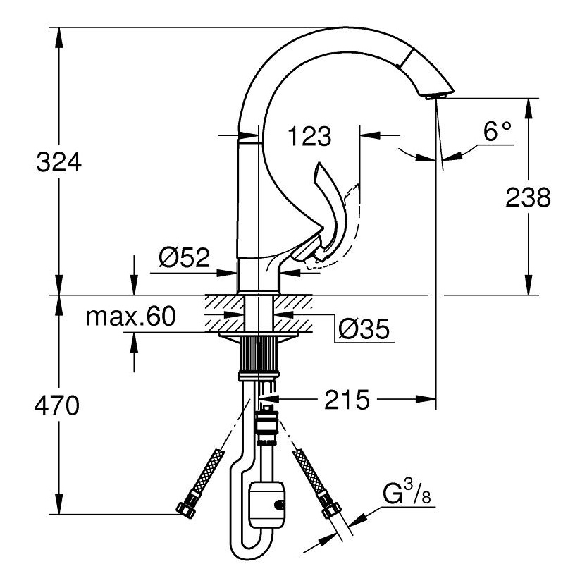 Bản vẽ kỹ thuật vòi bếp Grohe K4 33786000