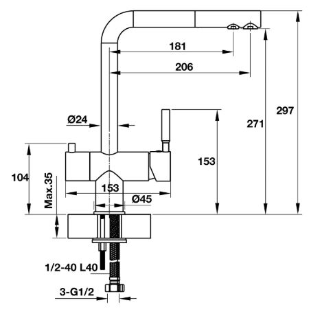 Bản vẽ vòi bếp Hafele 570.51.060 nóng lạnh 