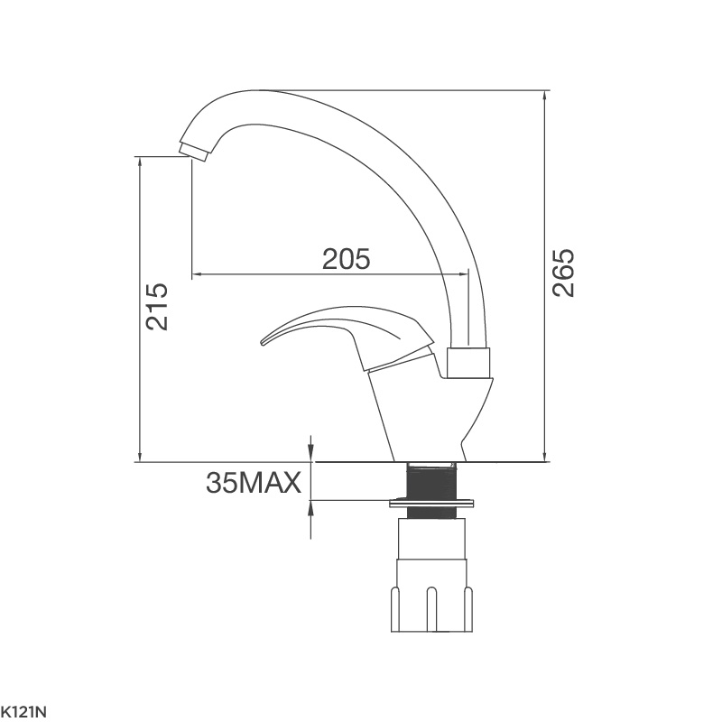 Bản vẽ vòi bếp K121N Malloca nóng lạnh