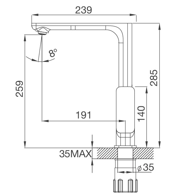 Bản vẽ vòi bếp K298C Malloca nóng lạnh