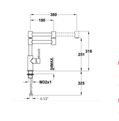 Bản vẽ kỹ thuật vòi rửa chén bát 749830210 Inx 983 Teka