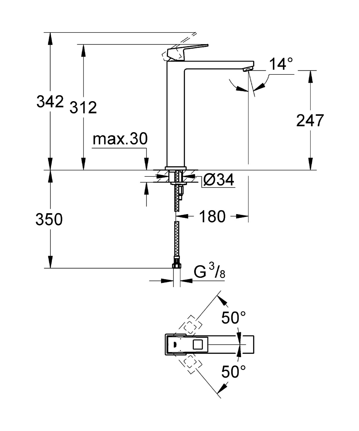 Bản vẽ kỹ thuật vòi lavabo 23405001 Grohe Eurocube size XL