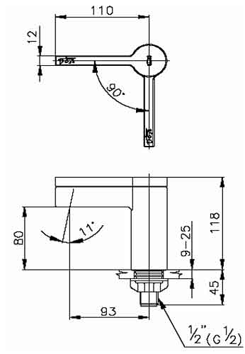 Bản vẽ kỹ thuật Vòi lạnh Cotto CT1052