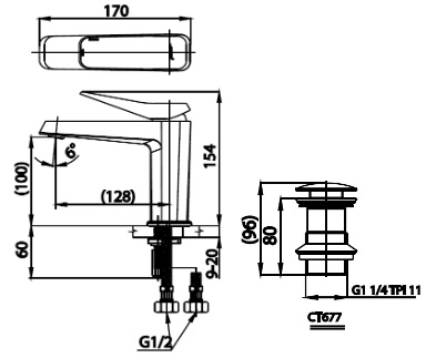 Bản vẽ kỹ thuật Vòi chậu lavabo Cotto CT2301A 