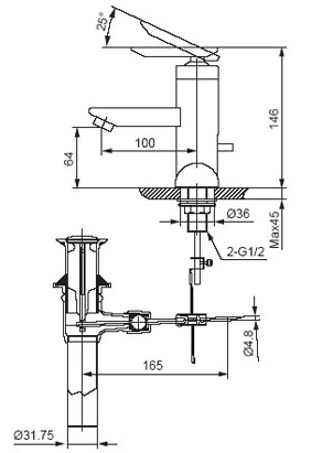 Bản vẽ kỹ thuật vòi lavabo nóng lạnh INAX LFV-4000S