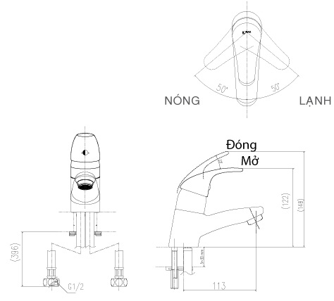 Bản vẽ kỹ thuật vòi lavabo nóng lạnh INAX LFV-1302S