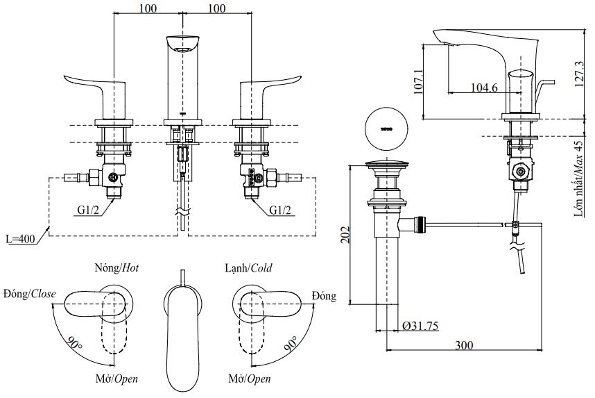 Bản vẽ vòi gắn chậu lavabo TOTO TLG01201B