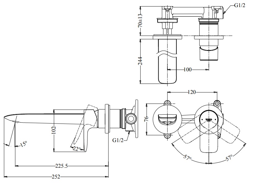 bản vẽ vòi chậu gật gù TOTO TLG04310B nóng lạnh gắn tường