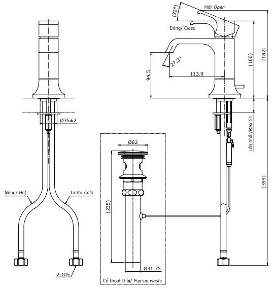 Bản vẽ kỹ thuật vòi lavabo TOTO TLG08301V