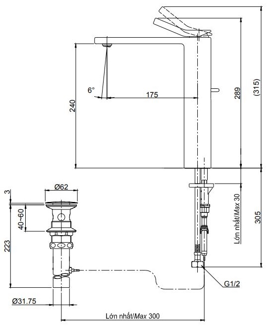 Bản vẽ kỹ thuật vòi chậu lavabo TOTO TX116 LQBR 