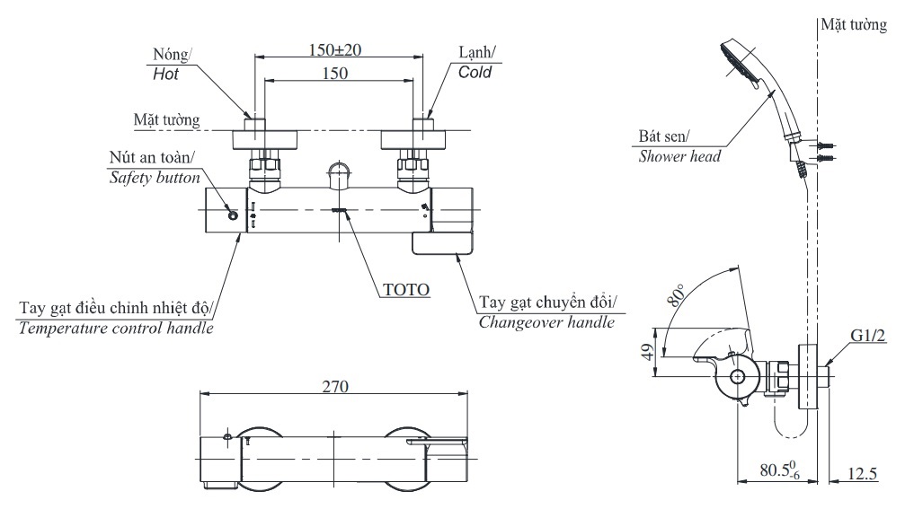 Bản vẽ sen tắm TBV03431V TBW01010A nhiệt độ TOTO