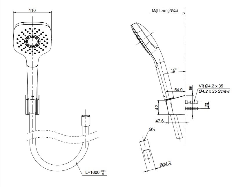 Bản vẽ vòi sen TOTO TBG01302V+TBW02005A