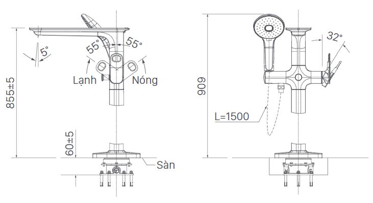 Bản vẽ vòi xả bồn đặt sàn INAX BFV-656S