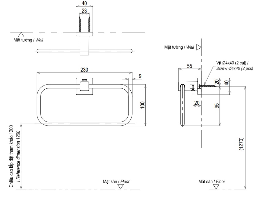 Bản vẽ khung treo khăn YTT408V TOTO