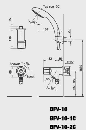 Bản vẽ kỹ thuật Vòi sen tắm lạnh INAX BFV-10-2C