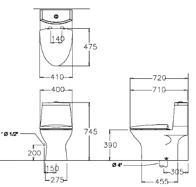 Bản vẽ kỹ thuật bồn cầu Cotto C12377