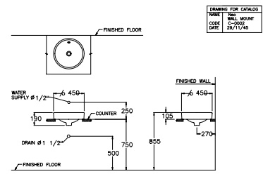 Bản vẽ kỹ thuật chậu lavabo đặt bàn Cotto C00027