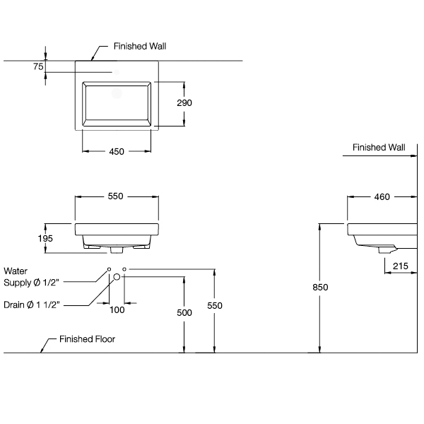 Bản vẽ kỹ thuật Chậu lavabo Cotto C01397