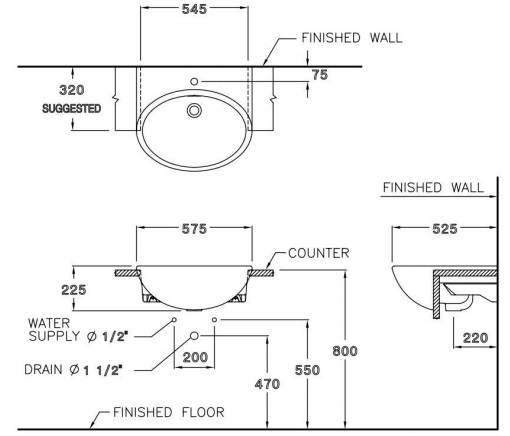 Bản vẽ kỹ thuật chậu Lavabo Cotto C021