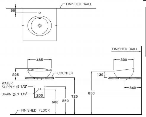 Bản vẽ kỹ thuật lavabo Cotto C02507