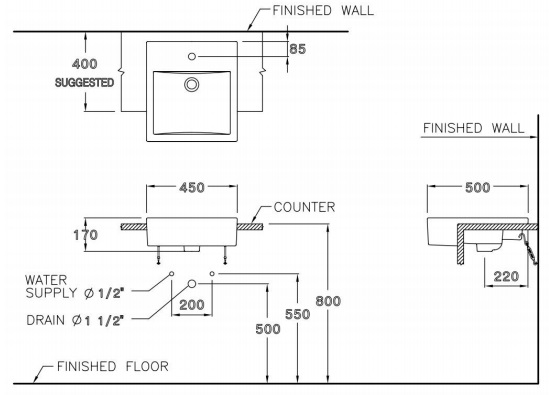 Bản vẽ kỹ thuật Chậu lavabo C02717