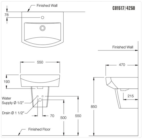 Bản vẽ kỹ thuật Chậu lavabo C01517/C4250