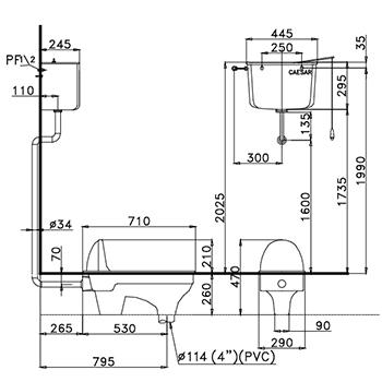 Bản vẽ kỹ thuật bàn cầu xổm CS1280 Caesar
