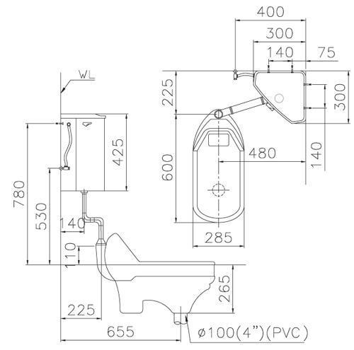 Bản vẽ kỹ thuật bàn cầu xổm CT1250 Caesar
