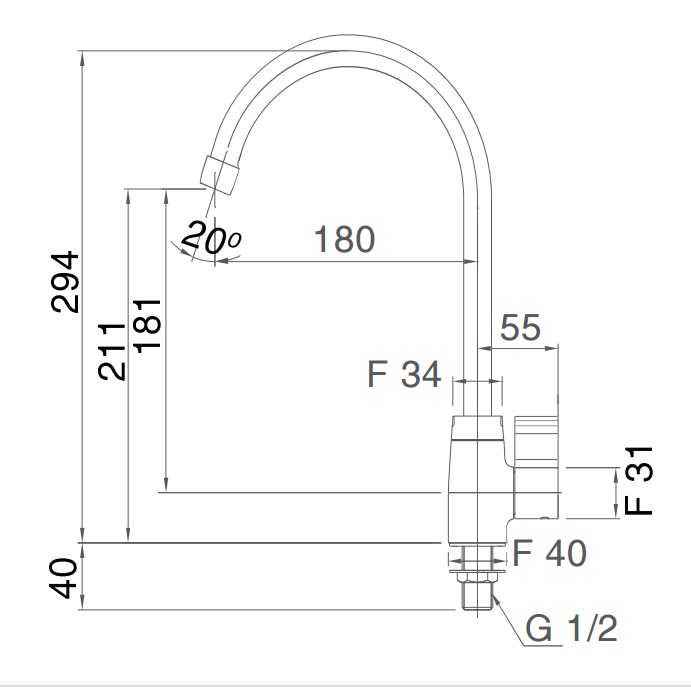 Bản vẽ kỹ thuật Vòi bếp INAX SFV-21