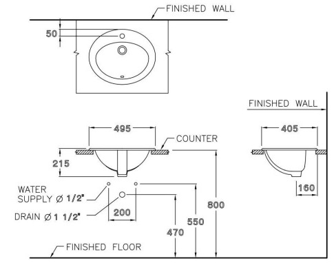 Bản vẽ kỹ thuật chậu lavabo Cotto C029