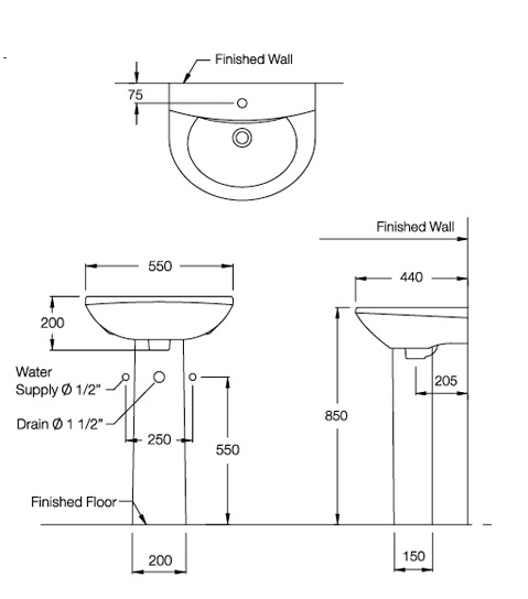 Bản vẽ kỹ thuật Chậu lavabo Cotto C014/C411