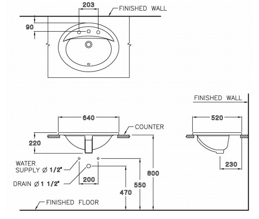 Bản vẽ kỹ thuật Chậu lavabo Cotto C02607