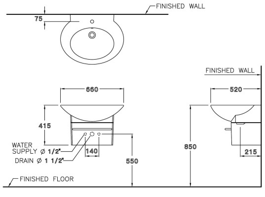 Bản vẽ kỹ thuật chậu lavabo Cotto SC01027