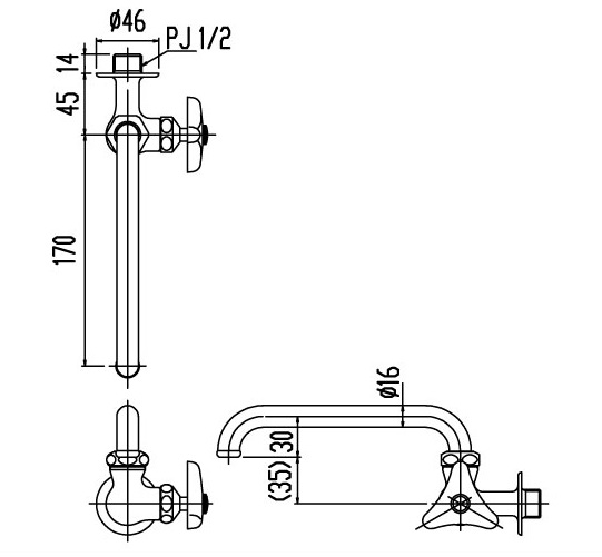 Bản vẽ kỹ thuật vòi gắn tường INAX LF-16-13