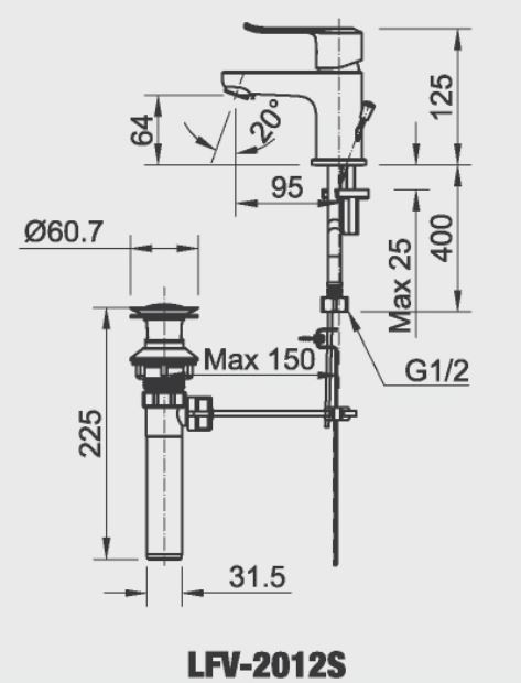 Bản vẽ kỹ thuật vòi lavabo nóng lạnh INAX LFV-2012S