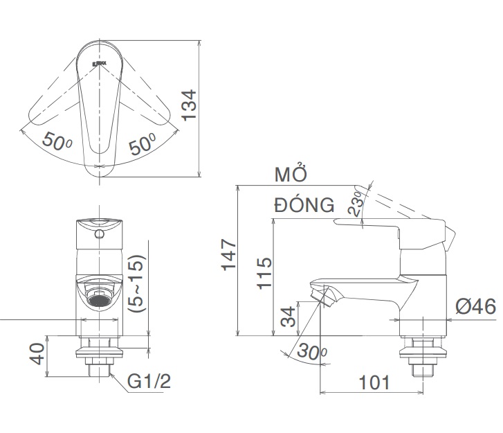 Bản vẽ kỹ thuật vòi lạnh inax LFV-21S