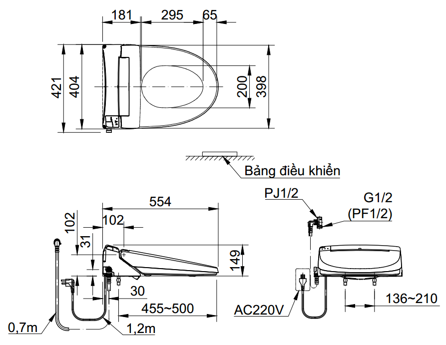 Bản vẽ kỹ thuật nắp thông minh INAX CW KA22AVN