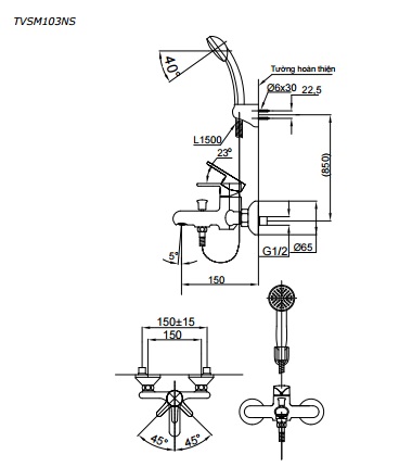 Bản vẽ kỹ thuật vòi sen TOTO TVSM 103 NSS