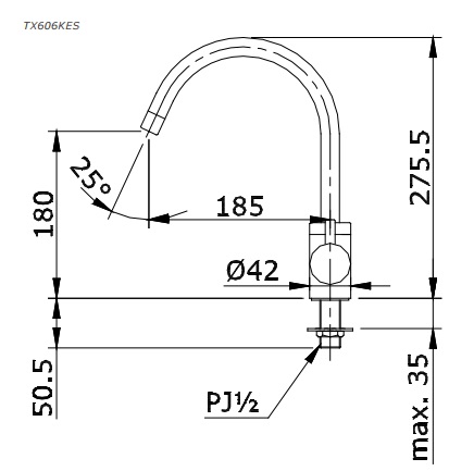 Bản vẽ vòi bếp lạnh TX606KES TOTO