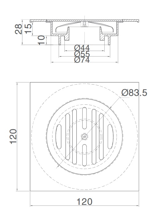 Bản vẽ kỹ thuật phểu thoát sàn Inax PBFV120