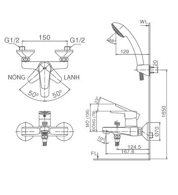 Bản vẽ kỹ thuật Vòi sen tắm nóng lạnh INAX BFV-1203S