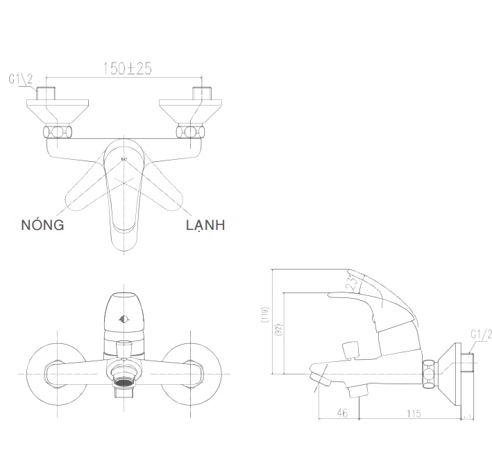 Bản vẽ kỹ thuật Vòi sen tắm nóng lạnh INAX BFV-1303S-4C