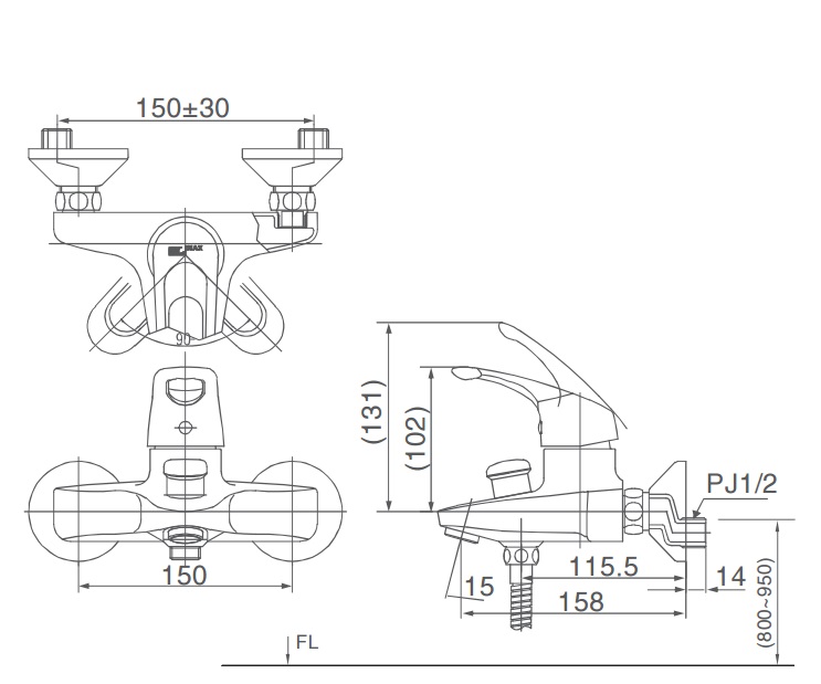 Bản vẽ kỹ thuật vòi sen tắm INAX BFV-203S