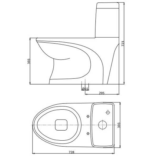 Bản vẽ bồn cầu Viglacera V39 - Xí bệt bàn cầu vệ sinh 1 khối xả nhấn