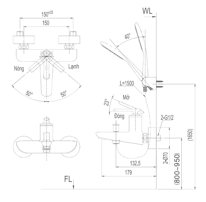 Bản vẽ kỹ thuật Vòi sen tắm nóng lạnh INAX BFV-4103S