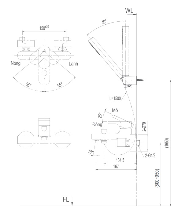 Bản vẽ kỹ thuật vòi sen Inax BFV6003S