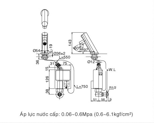 Bản vẽ kỹ thuật Vòi cảm ứng Inax AMV-90