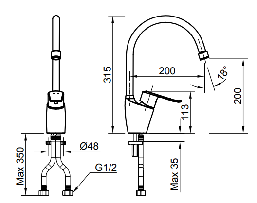 Bản vẽ kỹ thuật Vòi bếp INAX SFV-2011S